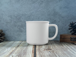 white mug on table wood for mockup or background