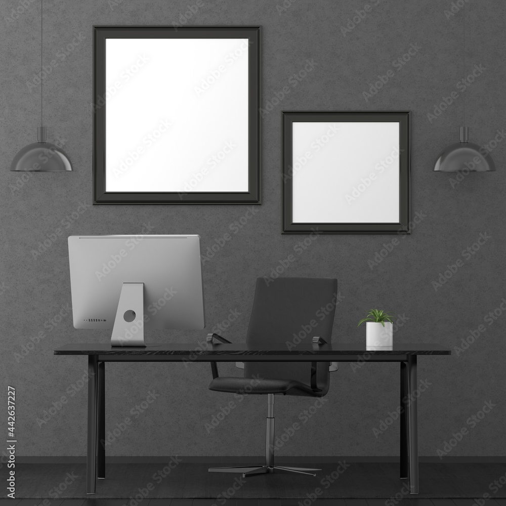 Poster a working room with a computer placed on the table