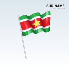 Suriname waving flag isolated on gray background
