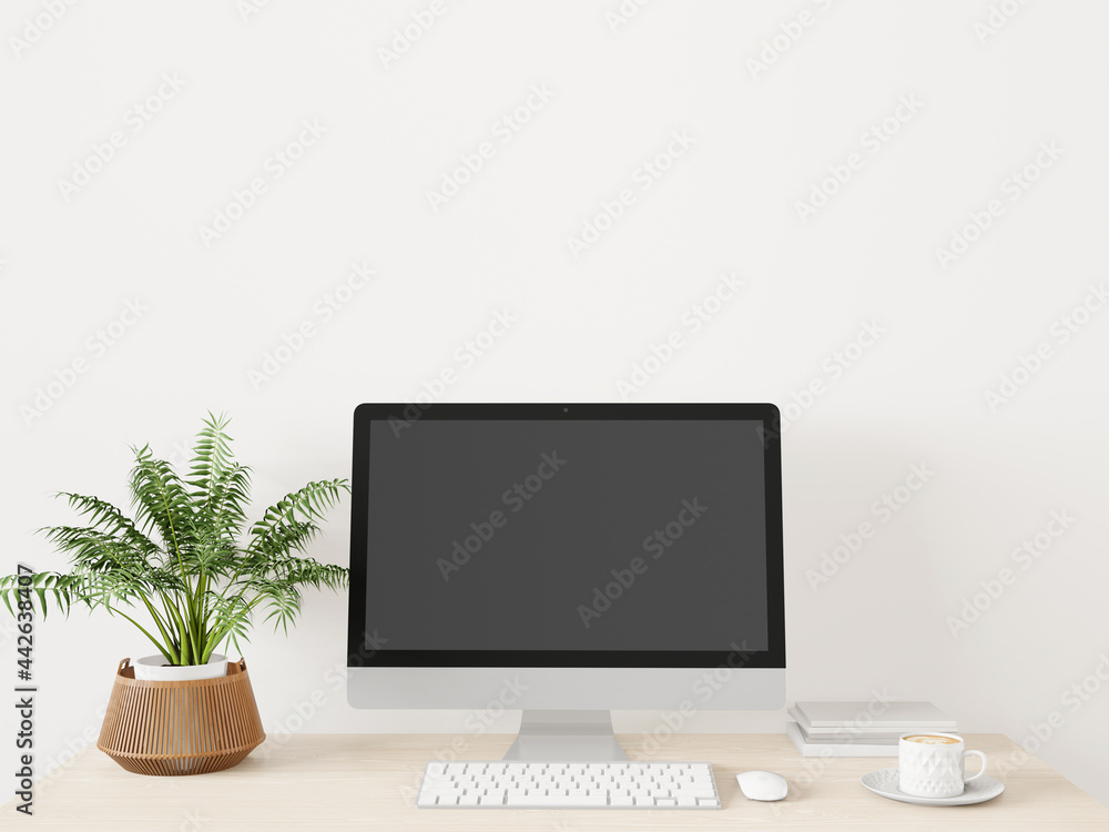 Poster a working room with a computer placed on the table
