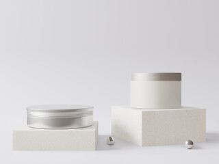 A white cream jar placed on a white background