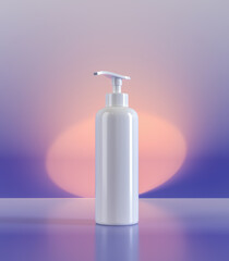 Pump bottle for cream or perfume on a purple-blue background.
