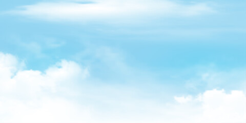 Panorama Clear blue sky and white cloud detail  with copy space. Sky Landscape Background.Summer heaven with colorful clearing sky. Vector illustration.Sky clouds background.
