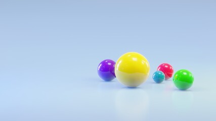 3d rendering geometric shapes background with colorful balls