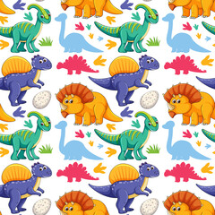 Obraz na płótnie Canvas Seamless pattern with cute dinosaurs on white background