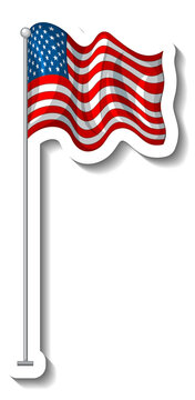 Flag of United States of America with pole isolated