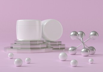A white cream jar placed on a pink background