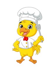 Cartoon chef chicken holding a spatula