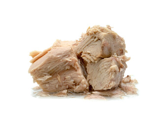 Canned tuna chunk in vegetable oil isolated on white background