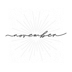 November - continuous one black line with word. Minimalistic drawing of phrase illustration