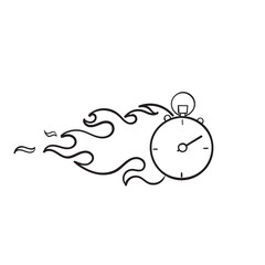 hand drawn doodle watch on fire illustration symbol for speed icon isolated