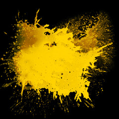 Golden Yellow Paint Splash on Black Background, Paint Splash Isolated.