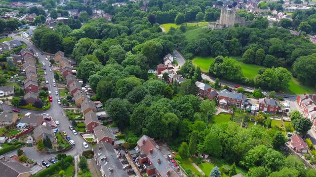 Flying over Conisbrough passing the castle.