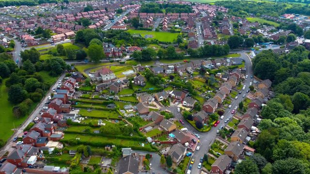 Flying backward over an estate area in Conisbrough.
