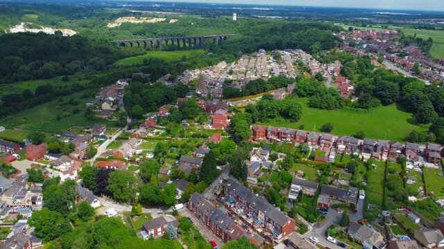 Aerial view of Conisbrough approaching the Viaduct.