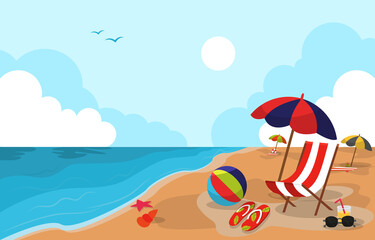 Fototapeta na wymiar Beautiful Summer Beach Sea Nature Exotic Vacation Illustration