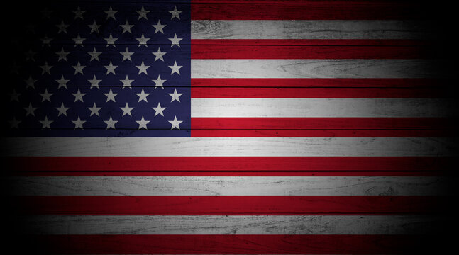 USA flag painted on brick wall. 4th of july background in grunge style