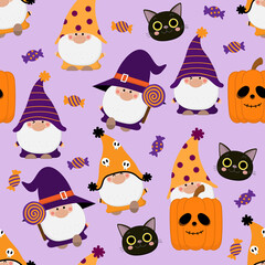 COVID-19 and social distancing infographic with cute gnomes and pumpkin. Halloween holidays cartoon character in flat style. Corona virus protection. -Vector