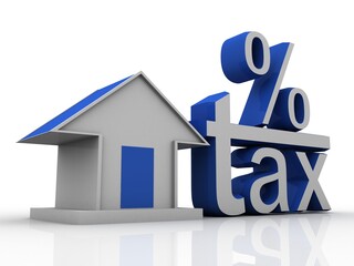 3D rendering House and tax Percent Symbol
