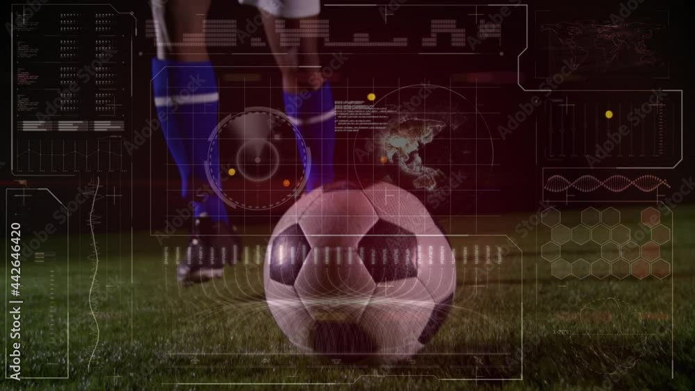 Poster Animation of scopes scanning and data processing over football player