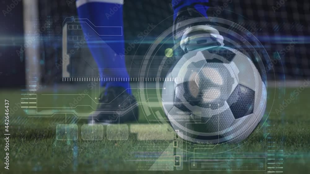 Poster animation of scope scanning and data processing over football player