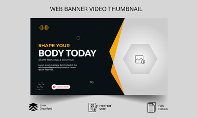Fitness gym training class thumbnail design for any videos. Fitness gym customizable video thumbnail and web banner Fitness gym training class thumbnail design for any videos.