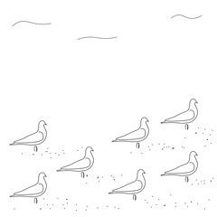 Birds silhouette line drawing vector illustration