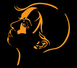 Hand Drawn Sketch of a Woman Head on Black Background - Elegant Illustration of a Non-existent Attractive Person, Vector
