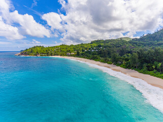 An aerial view on Anse Intendance lagoon on Mahe island, Seychelles