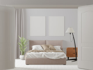 Bedroom with bed and picture frame on the wall