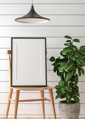 Picture frames with plant pots adorn the living room.