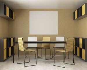 The working room consists of a workbench and a picture frame on the wall.