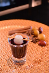 chilled cocktail glass red wine with herbal and long lychee fruit bar alcohol drink menu