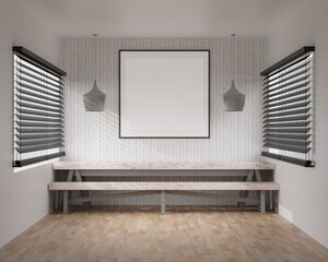 The working room consists of a workbench and a picture frame on the wall.