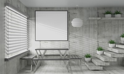 The working room consists of a workbench and a picture frame on the wall.