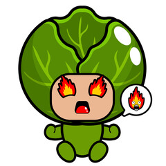 Vector cartoon character of cabbage vegetable mascot costume sitting and angry