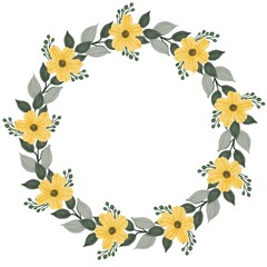 yellow  wreath, circle yellow floral watercolor frame 