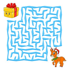 Square maze. Christmas game for kids. Winter puzzle for children. Labyrinth conundrum. Color vector illustration. Find the right path. Education worksheet.