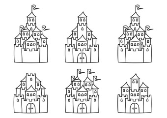 Fairytale castle. Coloring book page for kids. Cartoon style. Vector illustration isolated on white background.