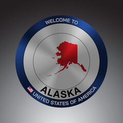 The Sign Shield style United states of America with message, Alaska and Red map on Grey Background vector art image illustration.