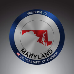 The Sign Shield style United states of America with message, Maryland and Red map on Grey Background vector art image illustration.