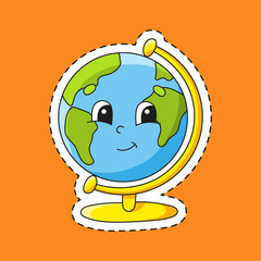 Sticker with contour. Cartoon character. Colorful vector illustration. Isolated on color background. Template for your design. Back to school theme.