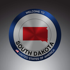 The Sign Shield style United states of America with message, South Dakota and Red map on Grey Background vector art image illustration.