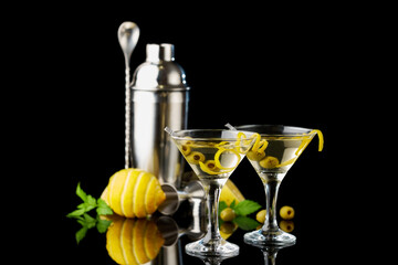 Martini vermouth drink isolated on black background