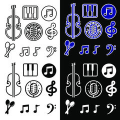 Vector illustration of music icons. Isolated image of musical symbols.
