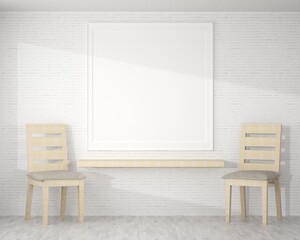 3D living room and chair with blank photo frame