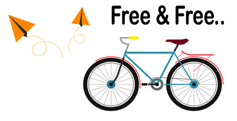 Fototapeta premium Bicycle blur color and paper rocket yellow color on white background Sticker