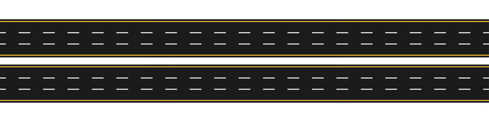 Seamless road with different road markings. Asphalt road. Flat style. Vector illustration