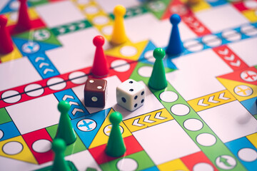 Fototapeta na wymiar Close up dice on board game using for business strategy concept