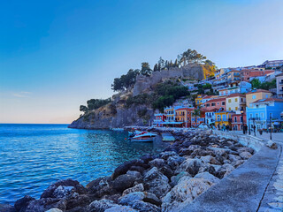 parga greek tourist resort by the sea in the evening